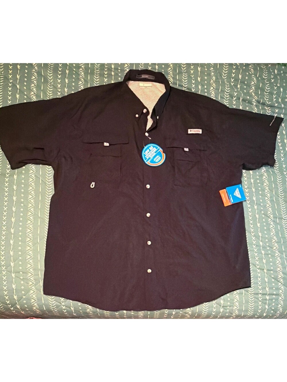 Columbia PFG Bahama Men's Black Button-Front UV Pocket Shirt XXL/2TG
